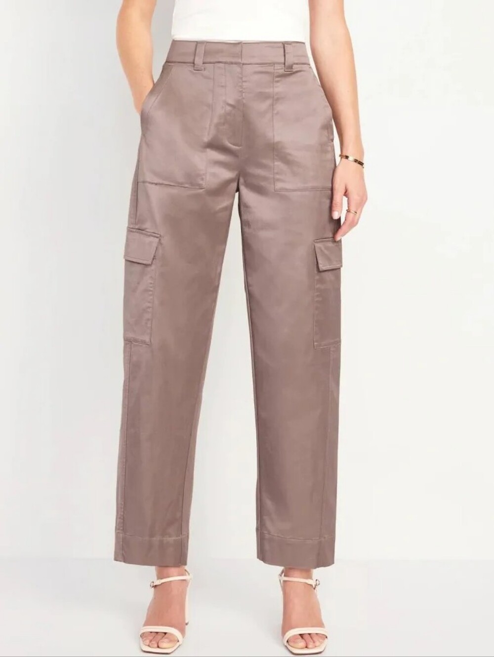 NWT Old Navy Mauve Extra High Waisted Satin Cargo Barrel Wide Leg Pants Size 4